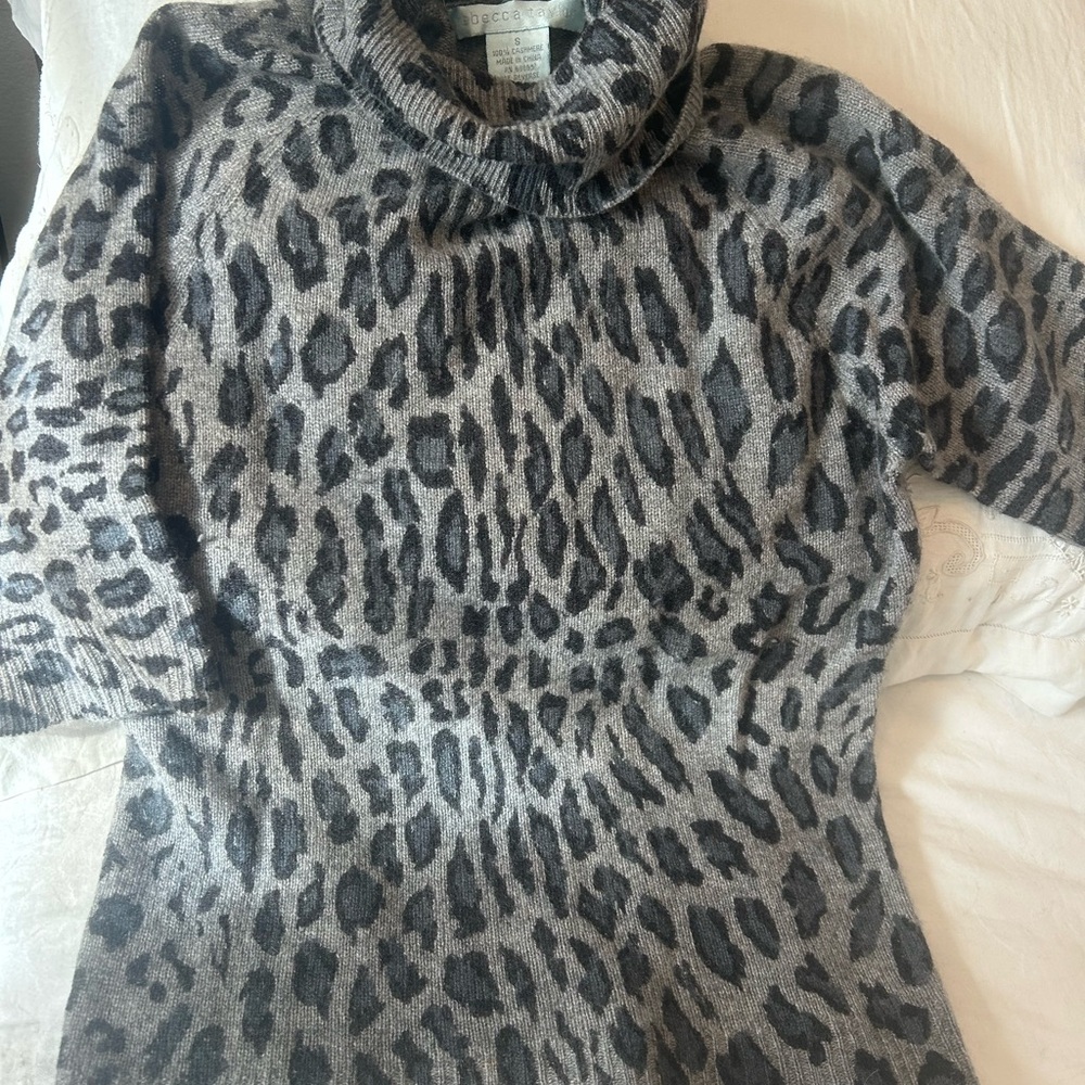 Rebecca Taylor Charcoal Animal Print Turtleneck Sweater